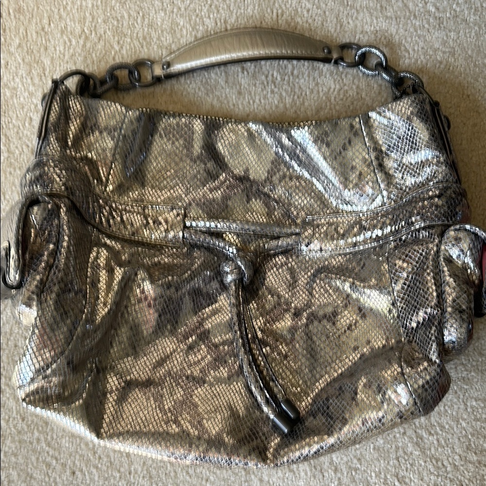 Coach Metallic Silver and Gold Shoulder Bag with Elegant Design